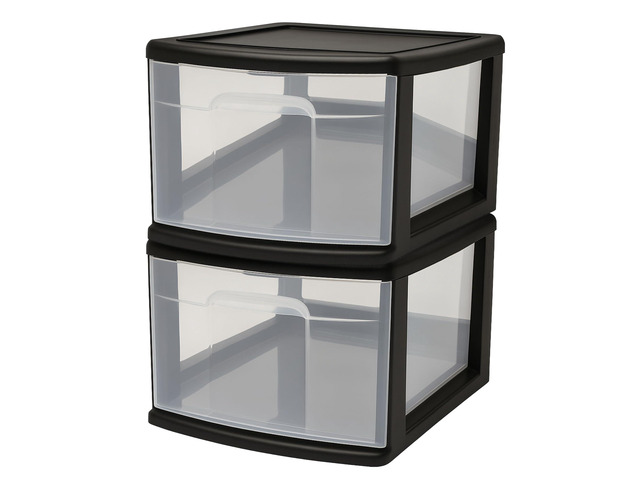 2-Pack 1-Drawer Storage Cart, Clear Plastic Container, 14.25' Wide Medium, Black Frame - Organizing Drawer Containers for Home, Bathroom, Bedroom,...