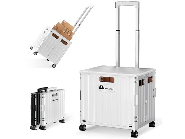 Folding Utility Cart, Portable Rolling Crate Handcart Collapsible Shopping Trolley with Lid, Foldable Tool Box Basket with 4 Rotate Wheels for...