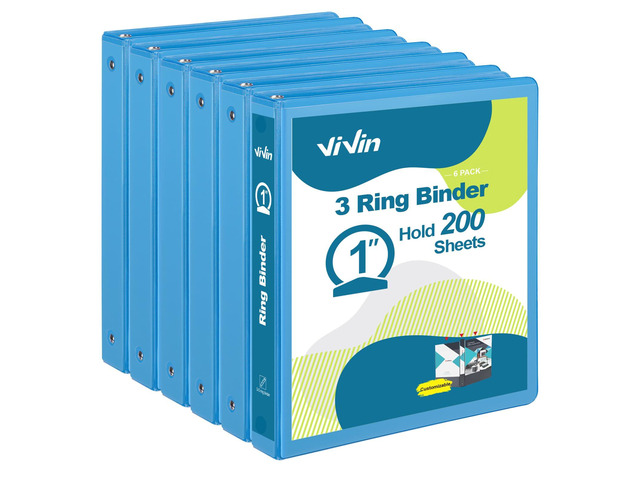 1 Inch Round Ring View Binder for Durability, 6-Pack (Light Blue) Standard 3 Ring Binder for 200 Sheets of US Letter Size Paper, PVC-Free, Clear...