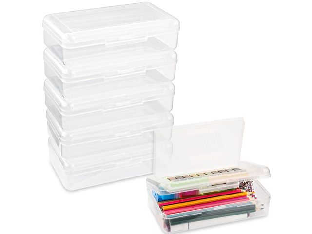 Pencil Box, Large Capacity Pencil Boxes 2 Compartments, Hard Pencil Case with Snap-tight Lid, Plastic Storage Organizer Box(Clear, 6 Pack)