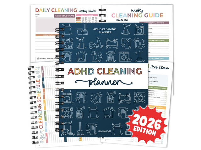 ADHD Cleaning Planner for Adults & Teens, Weekly Monthly Checklist Spiral Bound Schedule Organizer for Adults & Teens, Daily Household Tracker for...
