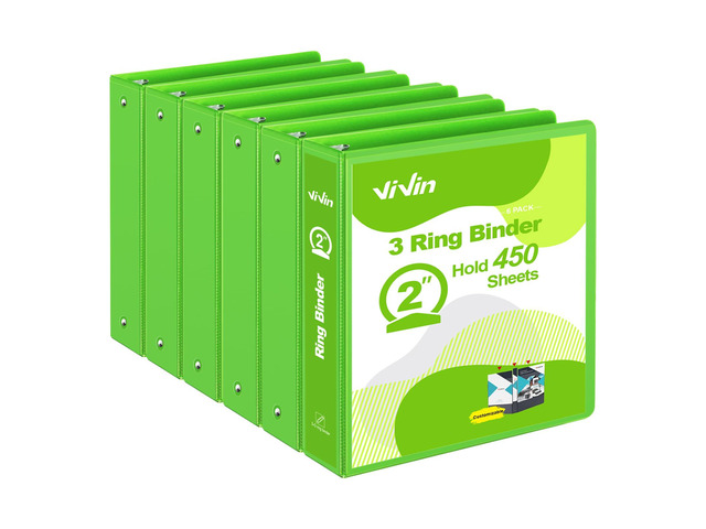 2 Inch Round Ring View Binder for Durability, 6-Pack (Ivy Green) Standard 3 Ring Binder for 450 Sheets of US Letter Size Paper, PVC-Free, Clear...