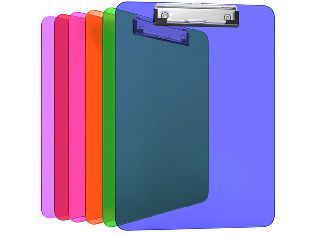 Acrylic Clipboards 12.5 x 9, Transparent Assorted Colored 6 Pack Letter Size Clipboards with Low Profile Metal Clips, Hold up to 100 Sheets,...