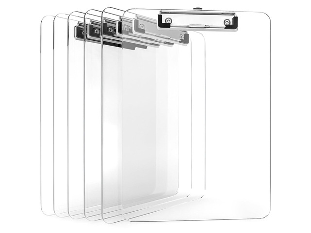 Acrylic Clipboards 12.5 x 9, Clear 6 Pack Letter Size Clip Boards with Low Profile Metal Clips, Hold up to 100 Sheets, Lightweight Set for...