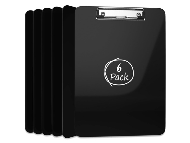 Acrylic Clipboards 12.5 x 9, Black 6 Pack Letter Size Clip Boards with Low Profile Metal Clips, Hold up to 100 Sheets, Lightweight Set for...