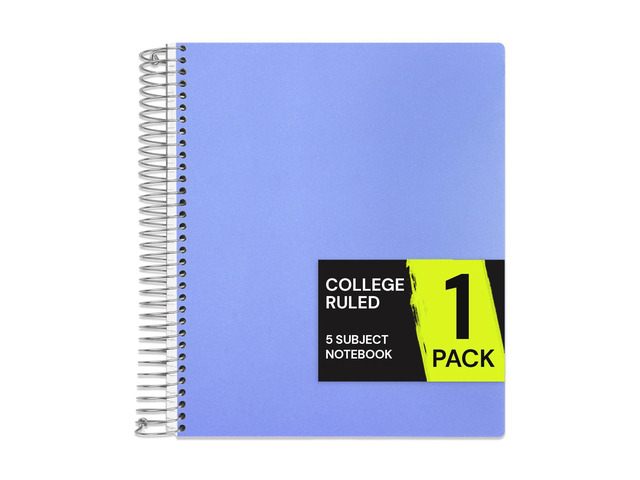 5 Subject Spiral Notebook College Ruled, 400 Pages, Cornflower 200 Sheets, 9 x 11 in, 6 Pack Waterproof Plastic Cover, Durable, School Notebooks,...