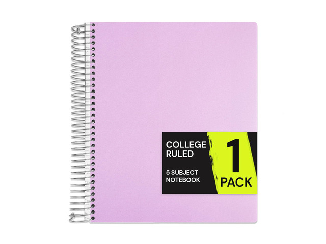 5 Subject Spiral Notebook College Ruled, 400 Pages, Purple 200 Sheets, 9 x 11 in, 6 Pack Waterproof Plastic Cover, Durable, School Notebooks,...