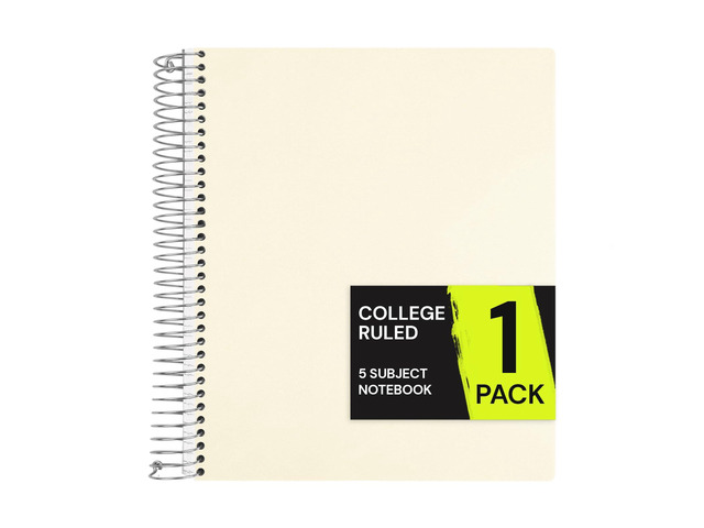 5 Subject Spiral Notebook College Ruled, 400 Pages 200 Sheets, 9 x 11 in, Waterproof Plastic Cover, Durable, 3-Hole Punched, Dividers, Pockets:...