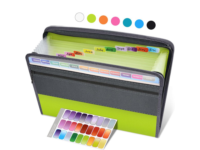 Accordion File Organizer with Zipper, 12 Pocket Expanding File Folder Organizer with Front Pencil Pouch, Portable Monthly Paper Bill Tax Receipt...