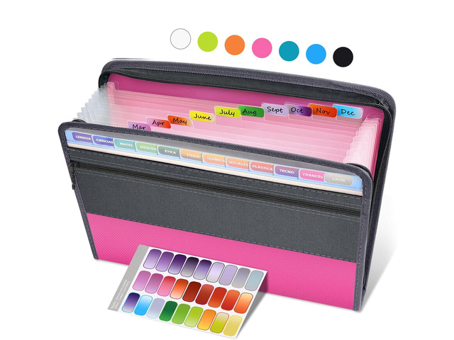 Accordion File Organizer with Zipper, 12 Pocket Expanding File Folder Organizer with Front Pencil Pouch, Portable Monthly Paper Bill Tax Receipt...