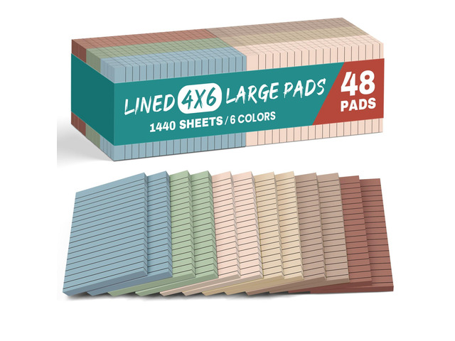 Lined Sticky Notes, 4 x 6 Inches, 48 Pads, 30 Sheets/Pad, Vintage Large Sticky Notes with Lines for Office, Home, School, Ruled Memo Note Pads for...