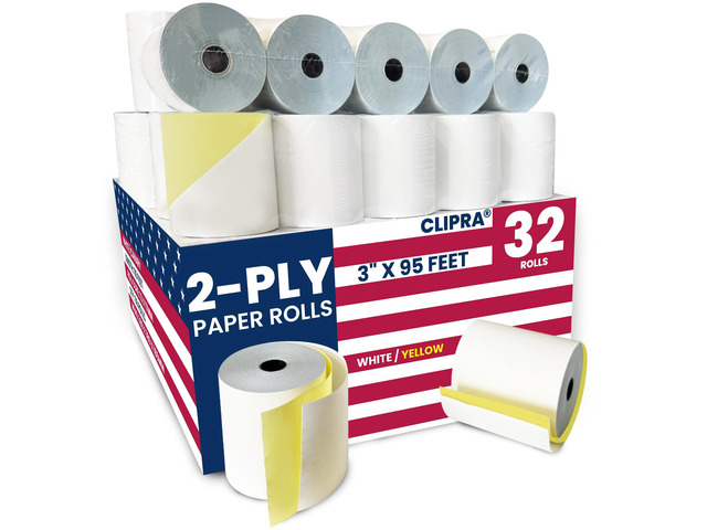 (32 Rolls) 2 Ply Kitchen Printer Paper White/Yellow Carbonless 3' x 95 Feet Receipt RollsCompatible with Star SP700 Printer Paper, SP2000 UP389 480...