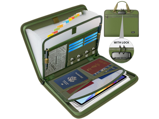 Important Document Organizer with Lock, Fireproof Accordion File Organizer 13 Pockets Expanding File Folder with Handle & Labels, Portable Travel...