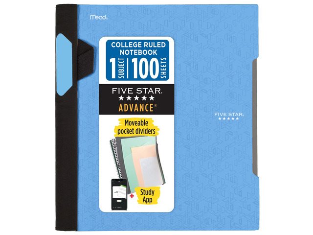 Advance Spiral Notebook + Study App, 1 Subject, College Ruled Paper, 8-1/2' x 11', 100 Sheets, Spiral Guard, Movable Tabbed Dividers, Pacific Blue...