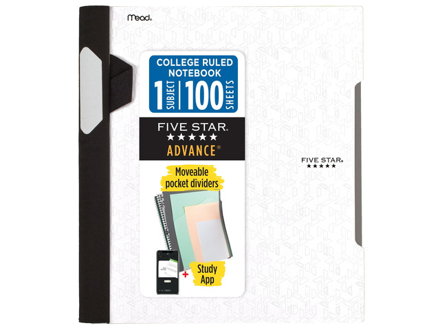 Advance Spiral Notebook + Study App, 1 Subject, College Ruled Paper, 8-1/2' x 11', 100 Sheets, Spiral Guard, Movable Tabbed Dividers, White...