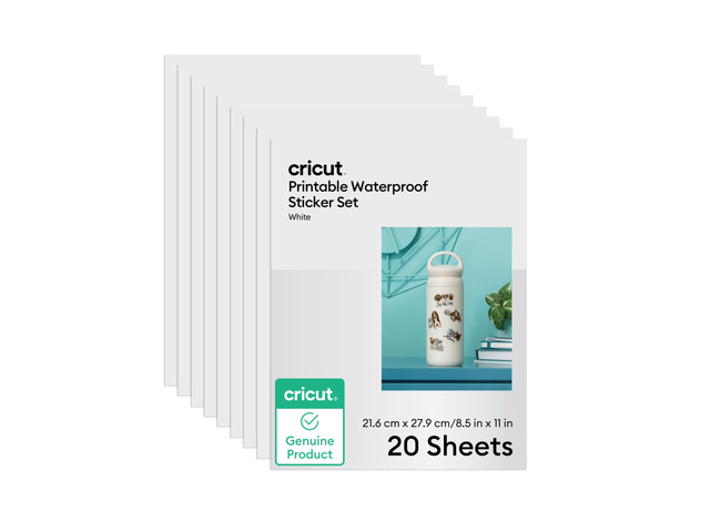 Waterproof Sticker Paper (20 White Sheets, 8.5x11) Printable Stickers For Inkjet Printer - Works with Joy Xtra, Explore, & Maker Machines