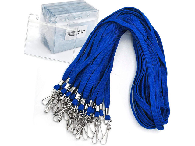 Name Tags Blue Lanyards/Badge Holder Pairs Woven Round Lanyard & Horizontal Sealable Waterproof Clear Plastic ID Card Lanyards with id Holder Name...