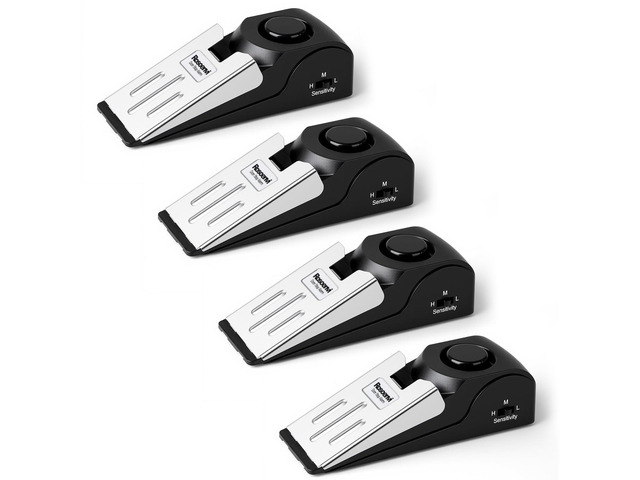4 Pack Door Stop Alarm, Door Stopper with 120DB Security Alarm, Floor Wedge Door Stop Siren, Door Security Devices for Traveling, Apartment, Hotel...