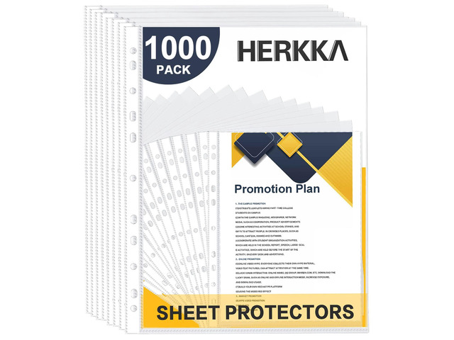 Sheet Protectors, 1000 Pack Heavy Duty Clear Plastic Page Protectors Sheet Reinforced 11-Hole Fit for 3 Ring Binder Fits Standard 8.5 x 11 Paper,...