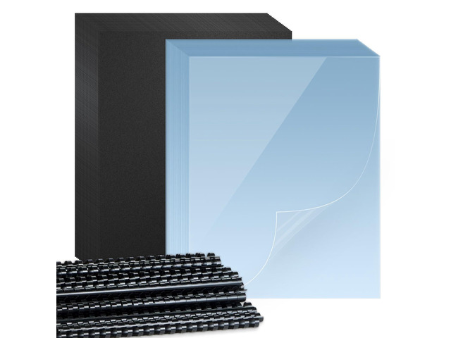 180 Pack Comb Binding Covers and Backs Set, 8.5x11 Inch, Letter Size 60 Pcs 3/8 Inch Black Binding Combs, 60 Pcs 10 Mil Clear Binding Covers, 60...