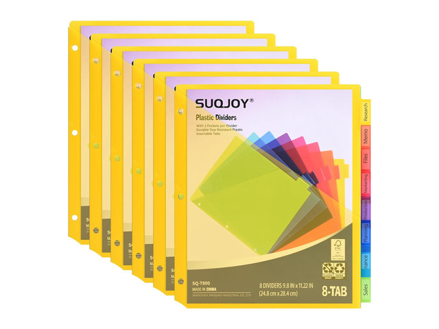 8-Tab Dividers for 3 Ring Binder, 48 Count Binder Dividers with Pockets, Subject Dividers, 3-Hole Plastics Sheets Protectors for US Letter Size in...