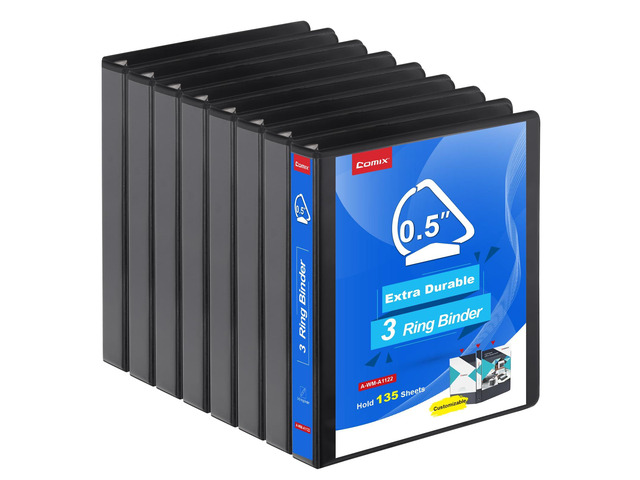 Heavy Duty 0.5 inch Slant-D Ring View Binder, 1/2 inch 3 Ring Binders, Hold 125 Sheets of 8.5' x 11' Paper, 8 Pack (Black)