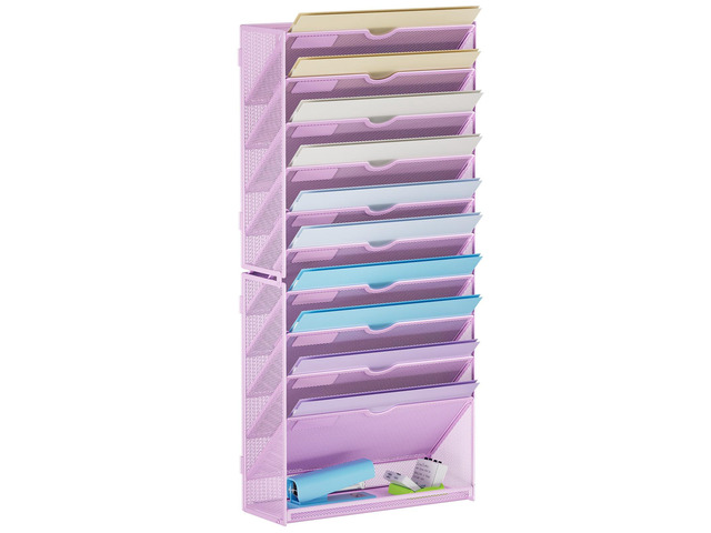 Wall File Holder 11-Tier Hanging Wall File Organizer, for Papers, Files Clipboard & Magazine Organizer, Wall Mount File Holder Great for Office...