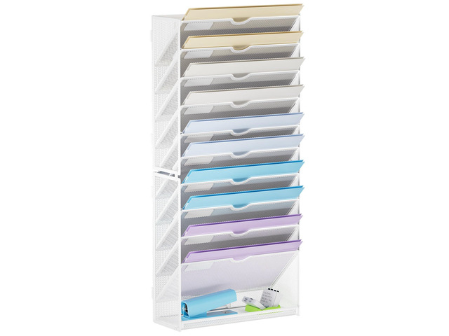 Wall File Holder 11-Tier Hanging Wall File Organizer, for Papers, Files Clipboard & Magazine Organizer, Wall Mount File Holder Great for Office...