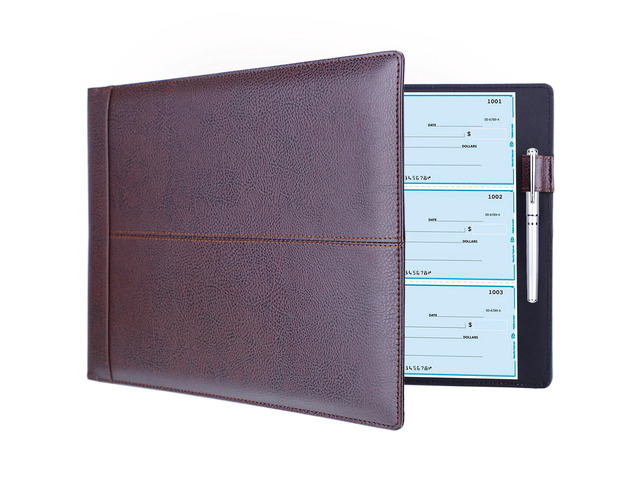 7 Ring Business Checkbook Binder for Business Checks, 600 Checks Capacity, PU Leather Check Book Binder Cover with Zipper Pouch, Executive...