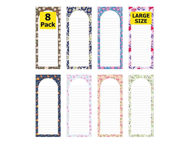 Large Magnetic Note Pads for Fridge, 8 Pack Floral Grocery List, 60 Sheets Strong magnetic back, 60 sheets per pad, 9 x 3.5 in, big shopping and to...