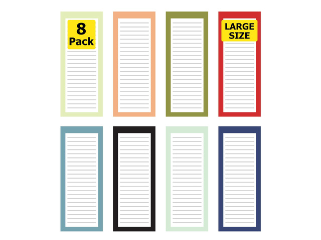 Large Magnetic Notepads for Refrigerator, 8 Pack Solid Grocery List Strong magnetic back, 60 sheets per pad, 9 x 3.5 in, big shopping and to do...