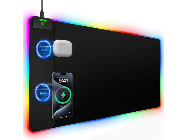 Mouse Pad with 15W Magnetic Wireless Charging 31.5x15.75 Inch, RGB Mousepad for Desk Mat, XXL Desk Pad with 11 Colors & 5 Modes, Home Office Large...