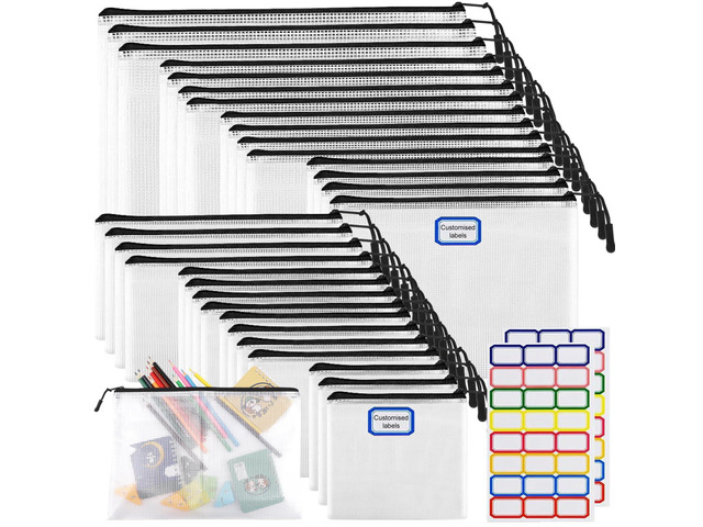 30pcs Multisize Mesh Zipper Pouch, Lego Storage Organizer, 8 Sizes Waterproof Plastic Document Pouch, Bags for Travel Storage, Game, Office Supply...