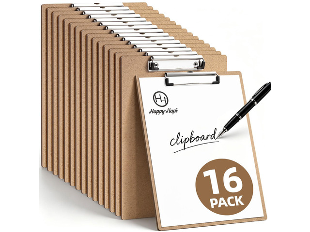 16 Pack Clipboard, 8.5x11 Clip Board Bulk, Wooden Clipboard A4 Hardboard Brown Clipboards, Standard Letter Size Clip Board for Classroom, Student,...