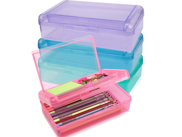 Large Pencil Box, Double Layer Capacity Pencil Holders, Hard Pen Case with Snap-tight Lid, Plastic Pencils Case for Office School, Pen Boxes...