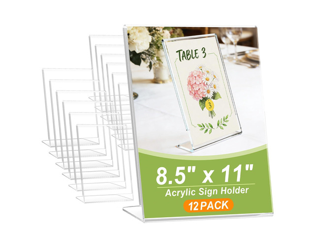 Acrylic Sign Stand Holder, 8.5x11 Plastic Clear Display Literature Holders 12 Pack Sign Holders Suit for Flyer, Magazine, Pamphlet, Booklet Display