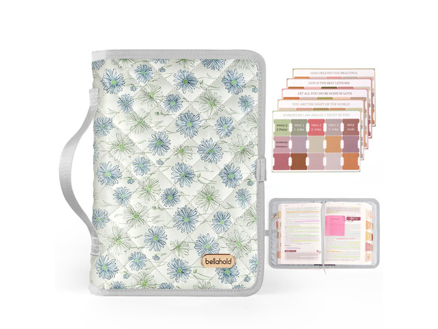 Adjustable Bible Cover with 75 Bible Tabs - Bible Cover Case for Women Waterproof, Washable Quilted Bible Cases for Women with Bible Accessories,...