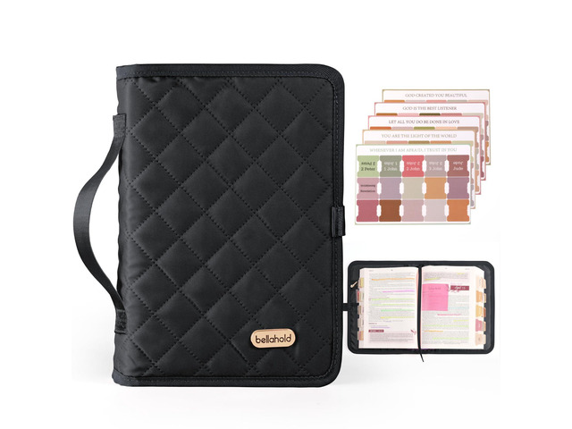 Adjustable Bible Cover with 75 Bible Tabs - Bible Cover Case for Women Waterproof, Washable Quilted Bible Cases for Women with Bible Accessories,...