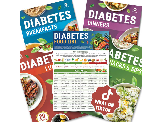 Diabetes Food List & Meal Planner, 5 Pack with GI Chart 80+ Recipes Stop Guessing What to Eat, Diabetic Cookbooks for Prediabetes Type 1 & 2,...