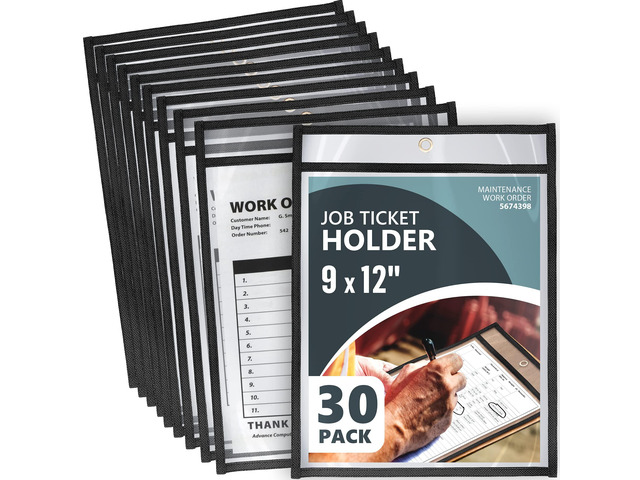 30 Pack Job Ticket Holders 9x12 Heavy Duty - Automotive Work Order Plastic Sleeves - Clear Shop Ticket Holders - Repair Order Sleeves - Plastic...