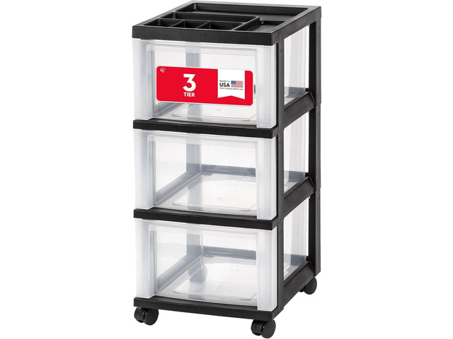 3-Drawer Rolling Storage Cart, Black/Clear Keep classroom supplies, teacher essentials, craft materials, and learning tools organized with...