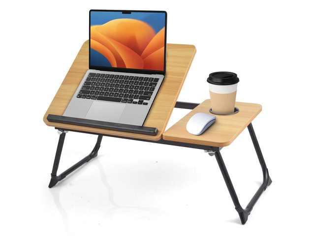 Lap Desk for Couch/Sofa/Floor, 5-Angle Adjustable Bed Desk with Foldable Legs &Cup Holder, Light Weight Bed Tray Table for Writing/Eating/Reading,...