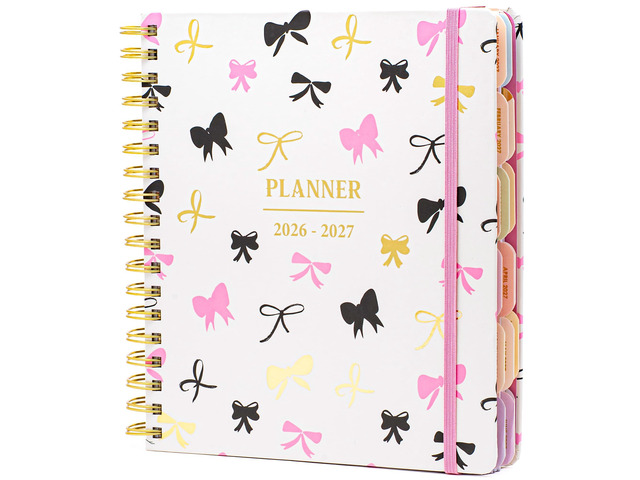 Academic 18-Month Planner 10' x 10' Aug 2026-Jan 2028, Bows Hard Cover Planner/Calendar with Daily, Weekly & Monthly Layouts, plus Pens, Stickers &...