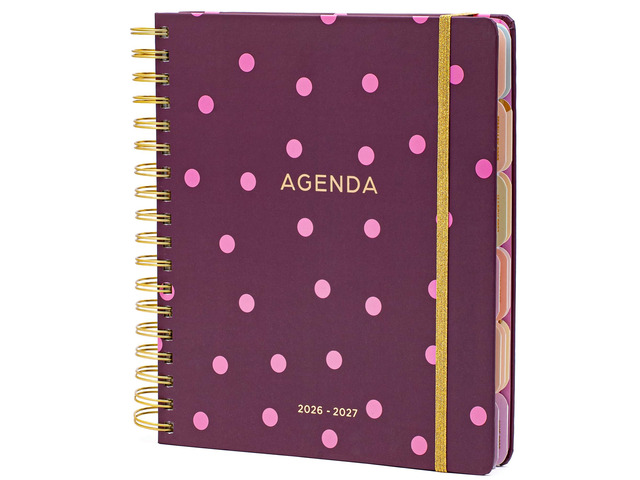 Academic 18-Month Planner 10' x 10' Aug 2026-Jan 2028, Pink Dots Hard Cover Planner/Calendar with Daily, Weekly & Monthly Layouts, plus Pens,...