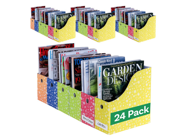 Magazine File Holder - Set of 24 Floral - Office Desk Organizer - Sturdy Cardboard - New Upgraded Double Front Panel for More Stability - Full 4...