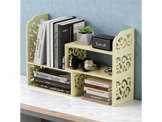Adjustable Desktop Shelf Organizer, 3-Tier Desk Shelf, Beige Pattern Expandable Width Design, 3-Tier Storage, Cloud Pattern Style, Lightweight PVC...