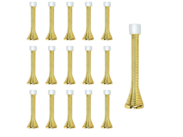 16 Pack Spring Door Stops 3 1/4 Inch Flexible Heavy Duty Spring Door Stopper with RustProof Screw Rubber Bumper Tips (Gold)