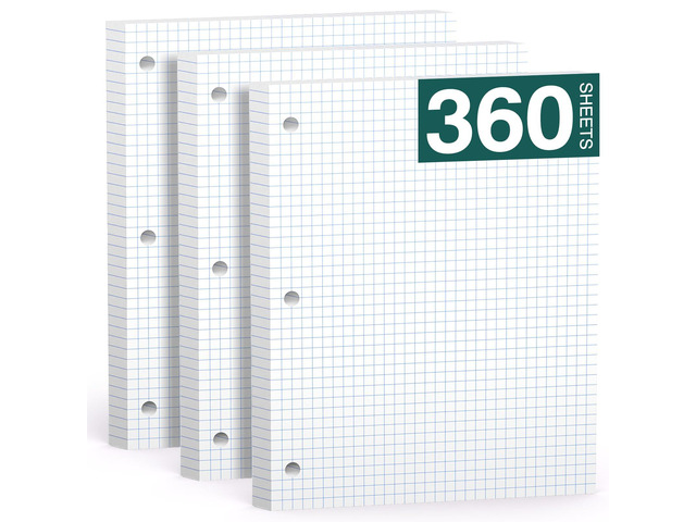 Loose Leaf Graph Paper Notebook 8 X 10.5, 360 Sheets Graphing Paper3 Hole Punched4x4 Quad Ruled Grid Notebook Paper, 10-1/2' X 8 Binder Filler...