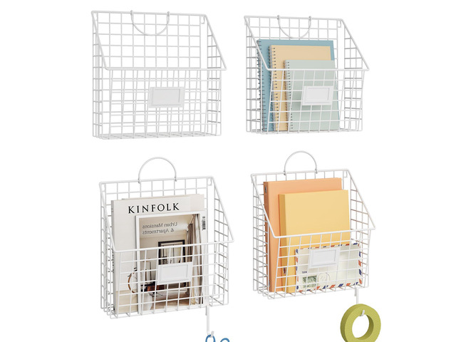 4 Packs Hanging Wall File Organizer with Hooks, Magazine Rack,Mail Basket Mesh Wall Mounted File Holder with Handles, Home Office Organization for...