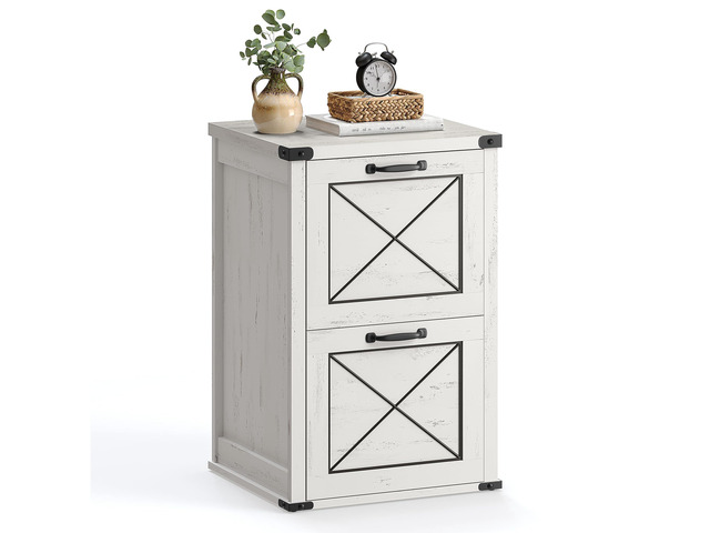 File Cabinet with 2 File Drawers, Printer Stand, Fit A4 Letter Size Hanging File Folders, Farmhouse Style, for Home Office, Rustic White, HANAN...